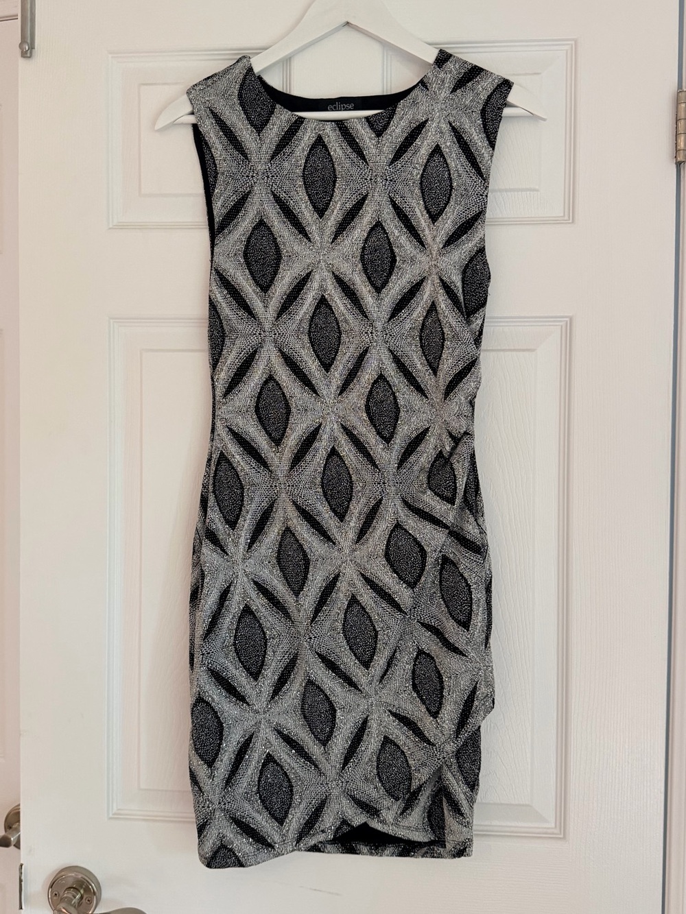 Vintage Eclipse Metallic Silver Black Bodycon Mini Dress Size M